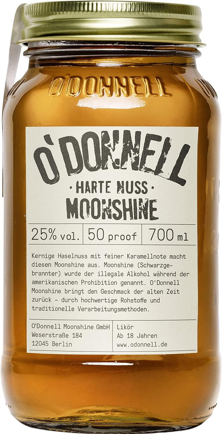 O'Donnell Moonshine - Harte Nuss Likör (700ml) - Handwerklich hergestellte Spirituosen aus Berlin - Premium Schnaps nach Amerikanischer Tradition