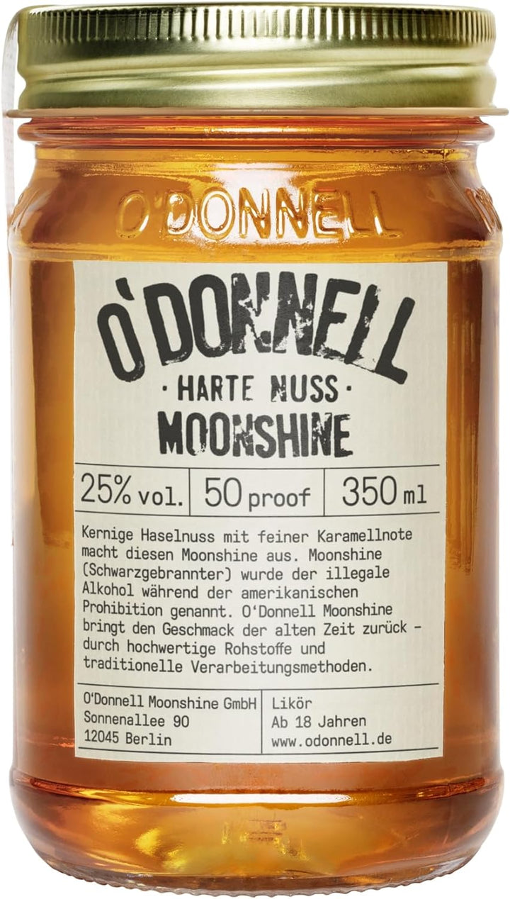 O'Donnell Moonshine - Harte Nuss Likör (350ml) - Handwerklich hergestellte Spirituosen aus Berlin - Premium Schnaps nach Amerikanischer Tradition