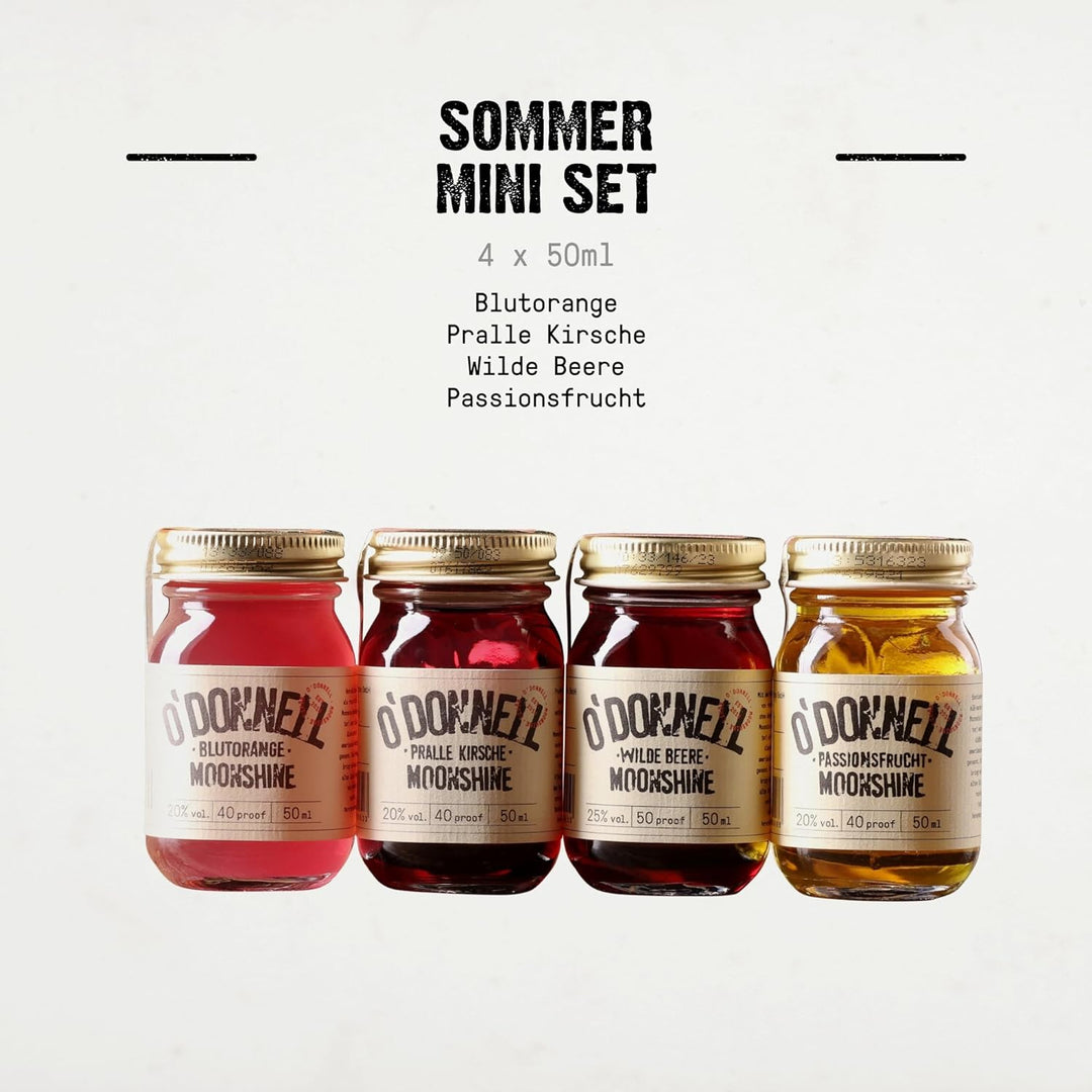 O'Donnell Moonshine Mini Set | Kleine Liköre | 4 x 50ml | Geschenkidee | Natürliche Zutaten I Premium Schnaps nach amerikanischer Tradition | vegan (Sommer)