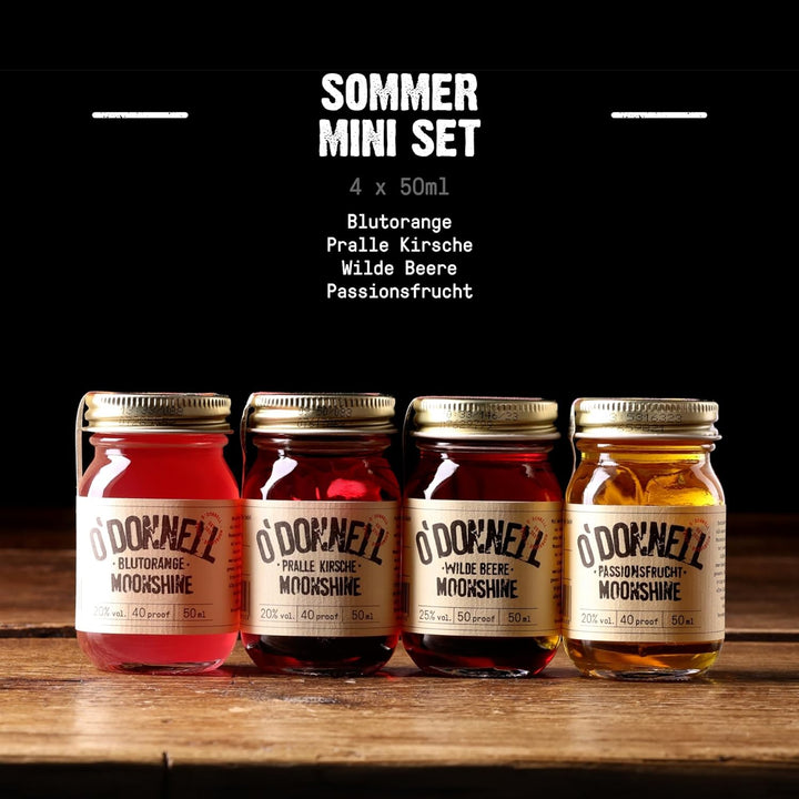 O'Donnell Moonshine Mini Set | Kleine Liköre | 4 x 50ml | Geschenkidee | Natürliche Zutaten I Premium Schnaps nach amerikanischer Tradition | vegan (Sommer)