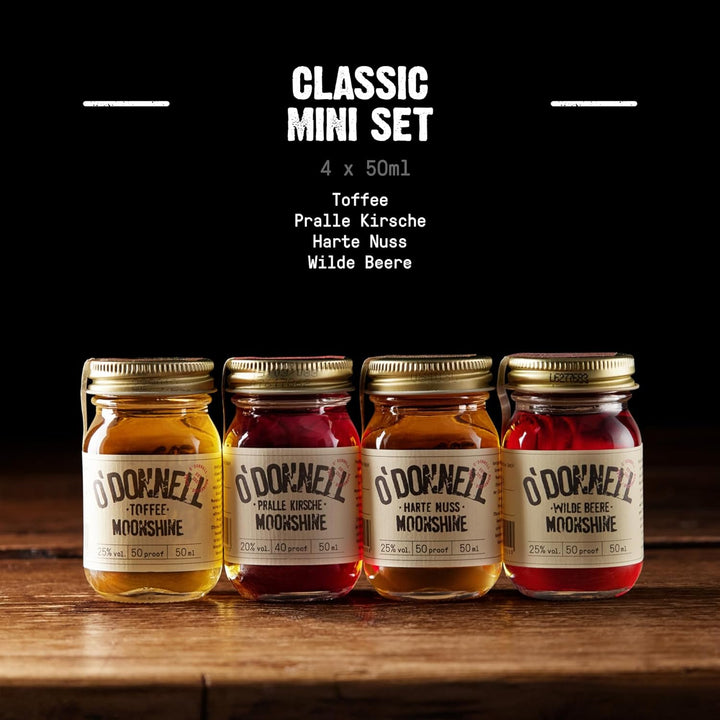 O'Donnell Moonshine Mini Set - Classic Edition (4 x 50ml) - Geschenkidee - Perfekt als Shot oder im Cocktail - Handwerklich hergestellte Spirituosen aus Berlin