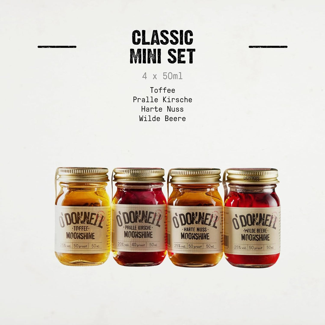 O'Donnell Moonshine Mini Set - Classic Edition (4 x 50ml) - Geschenkidee - Perfekt als Shot oder im Cocktail - Handwerklich hergestellte Spirituosen aus Berlin